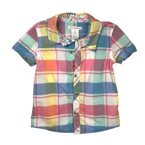 Tommy Bahama Shirt Unisex Sz‎ 3T 4T Plaid Short Sleeve ButtonUp Beach Blue Pink